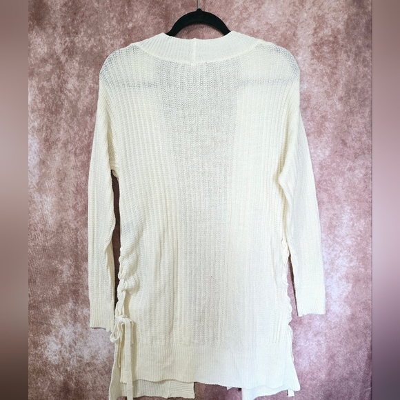 SAY WHAT? Women's Size Medium Cream Open Front Braided Sides Cardigan Sweater - Picture 3 of 3